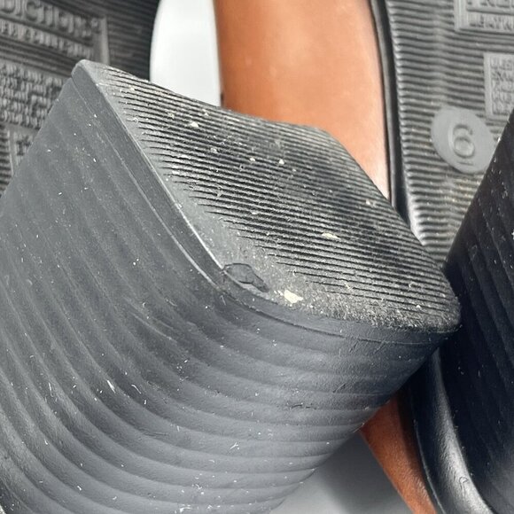 Vintage 90s Y2K Predictions Sz 6 Square Toe Laser Cut Leather Chunky Heel Mules - Picture 16 of 16